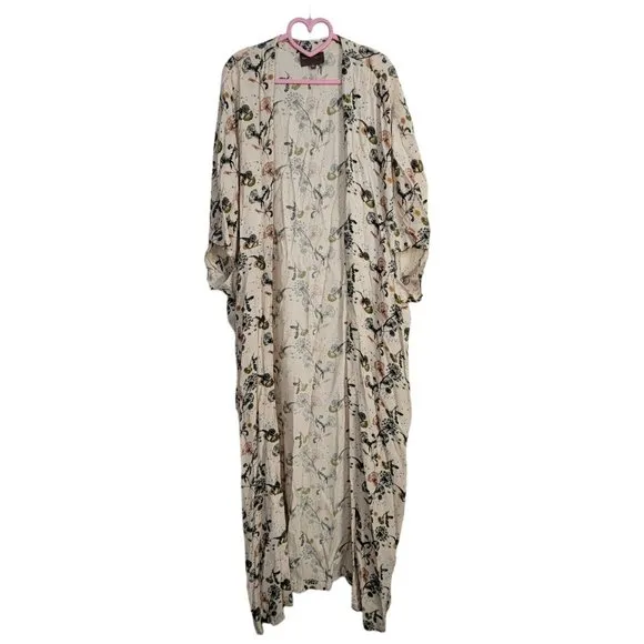 Bel Kazan Sadie Duster Ivory Floral Boho Longline Flower Women's O/S Kimono