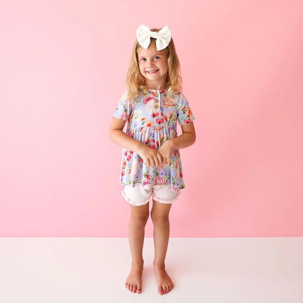 Bellamy - Ruffled Capsleeve Henley Peplum Top & Bloomer Set