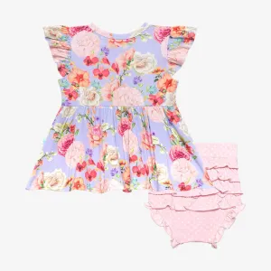 Bellamy - Ruffled Capsleeve Henley Peplum Top & Bloomer Set