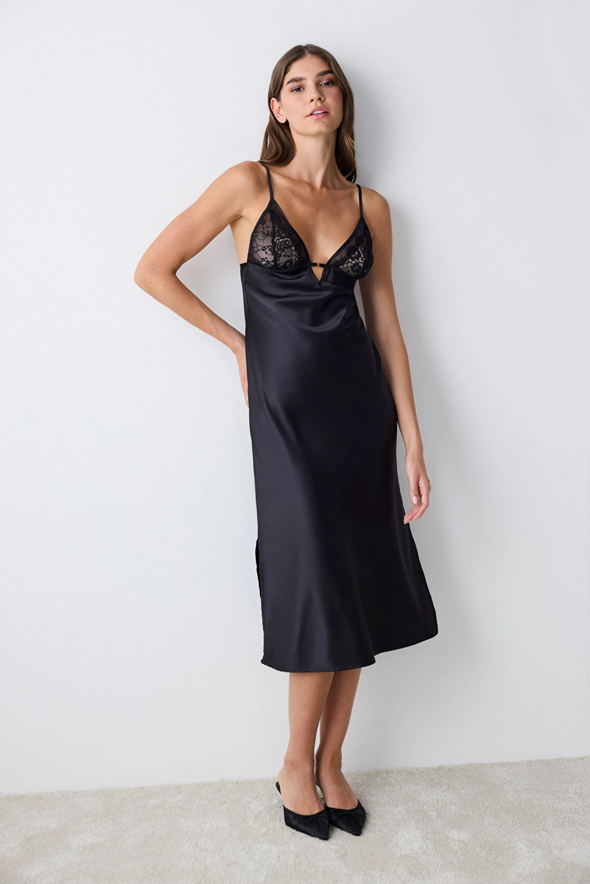 Belle Satin Black Nightgown