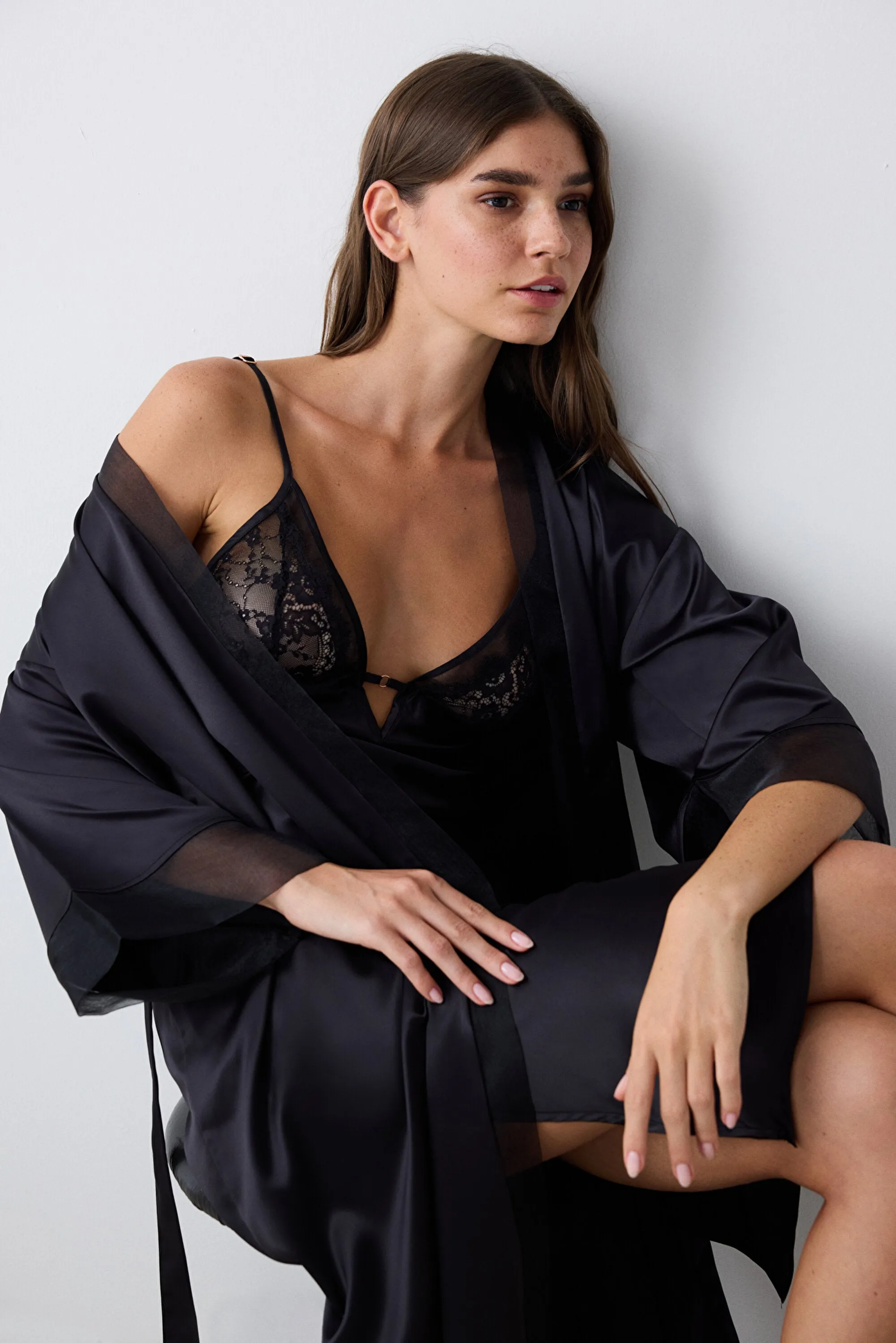 Belle Satin Black Nightgown