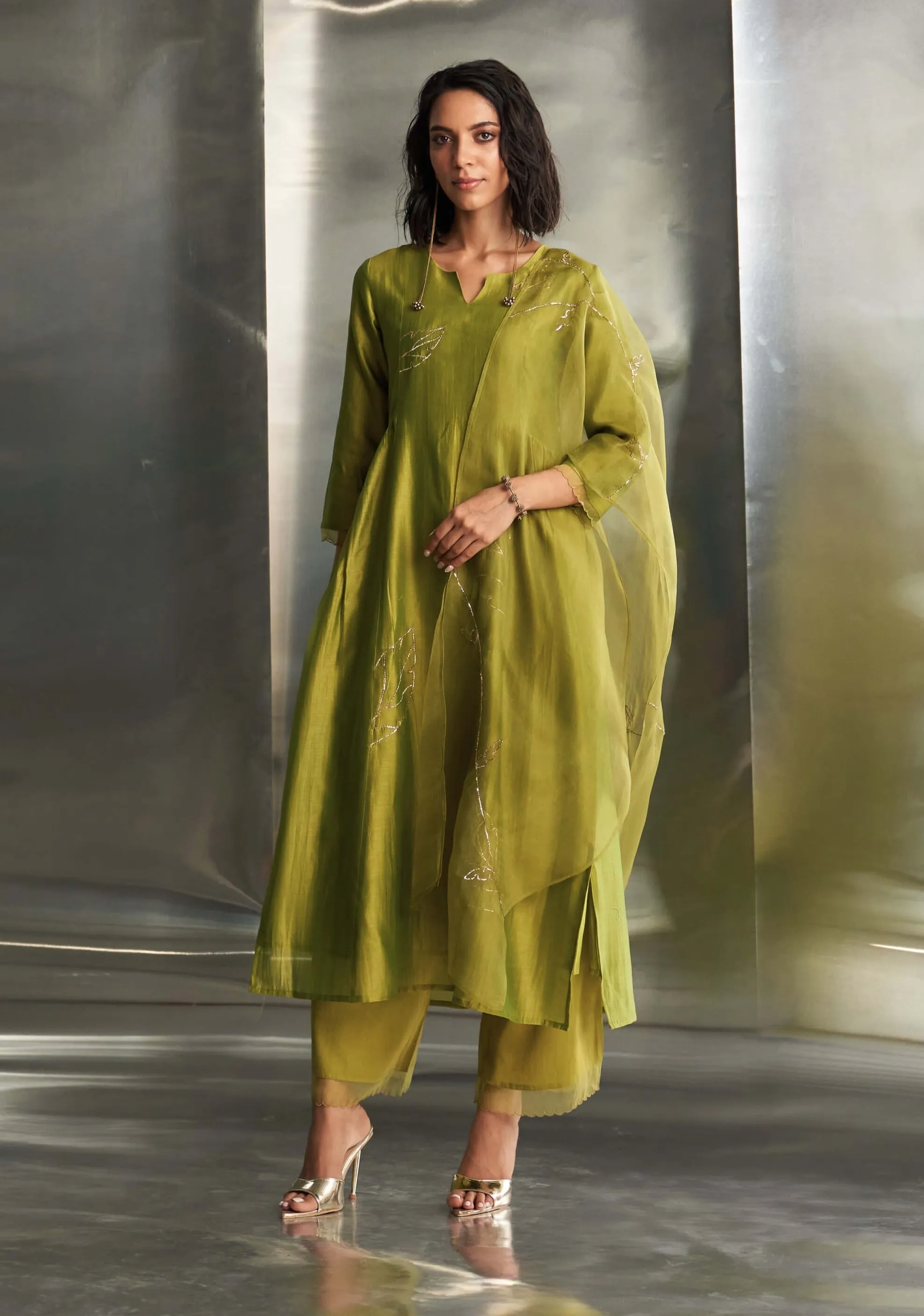 Berry green chanderi kurta set