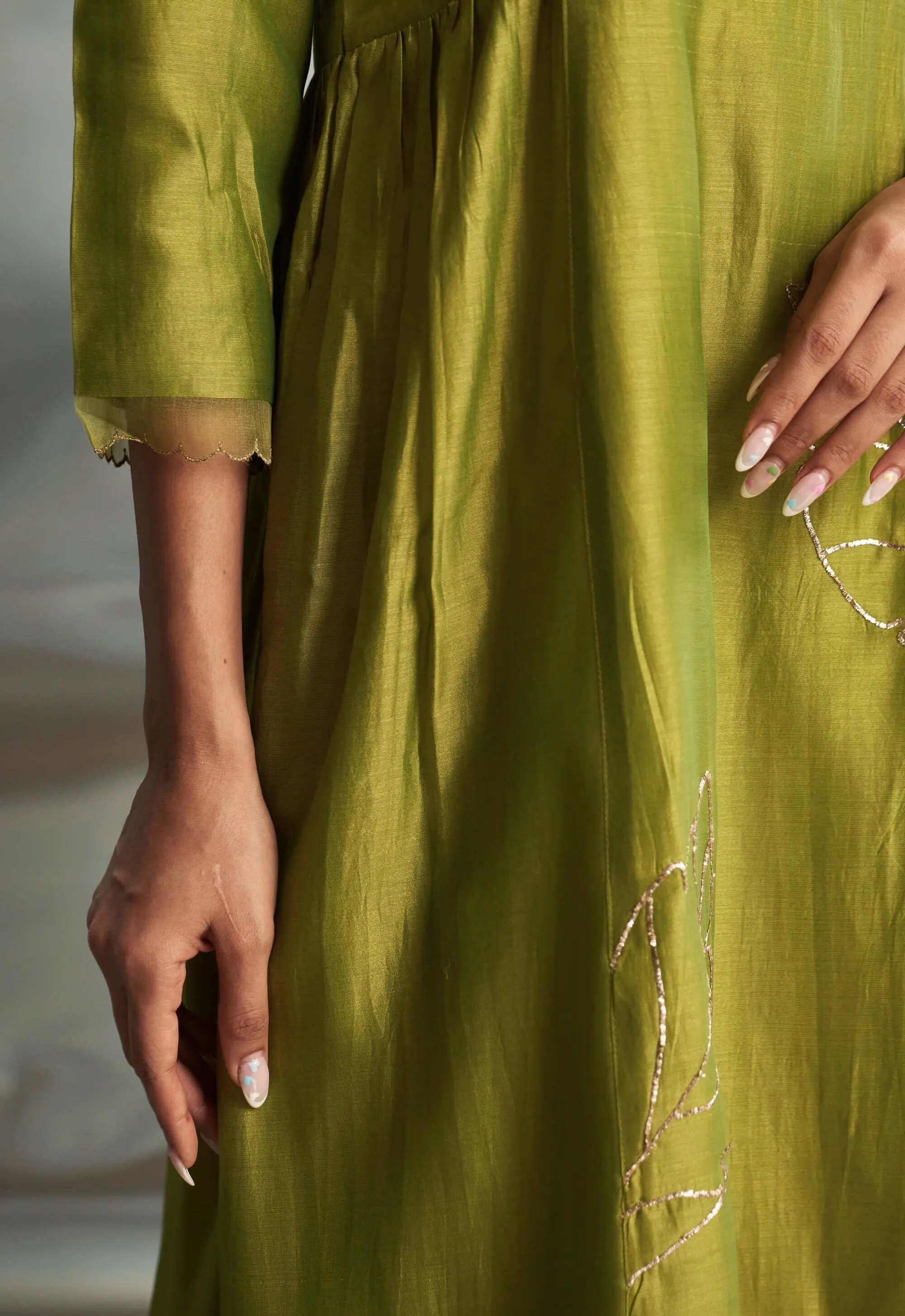 Berry green chanderi kurta set