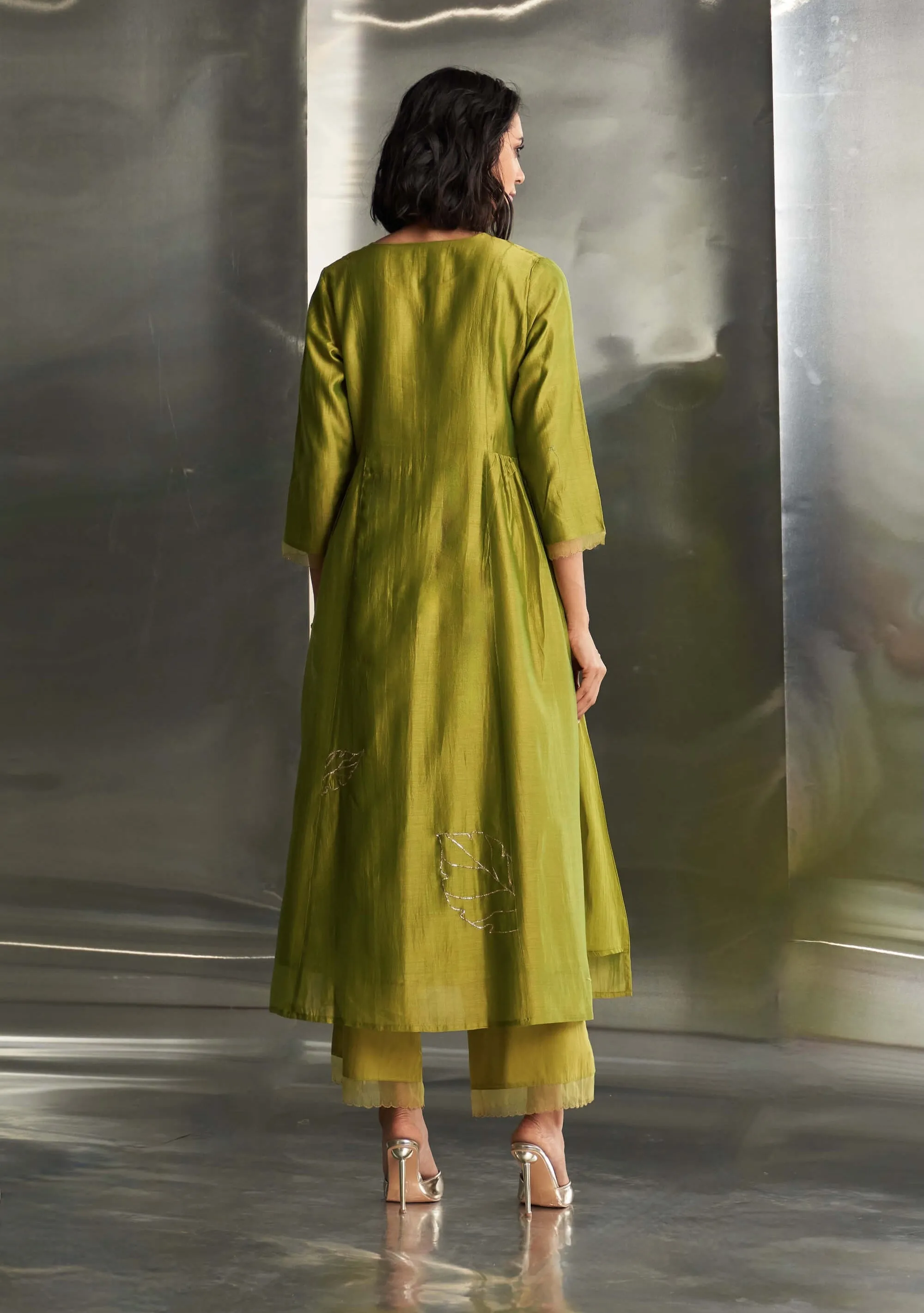 Berry green chanderi kurta set