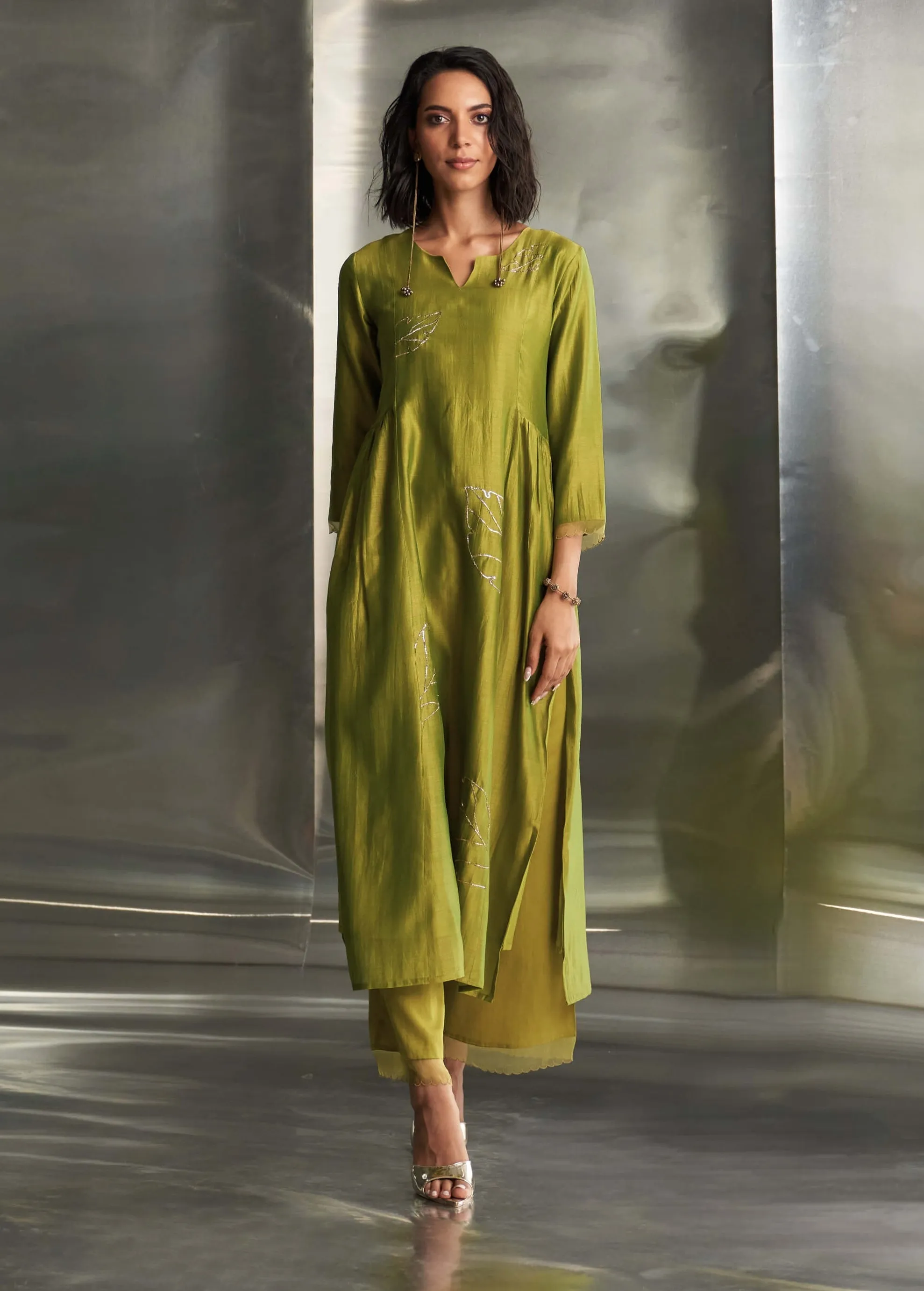 Berry green chanderi kurta set