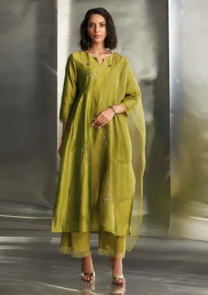 Berry green chanderi kurta set