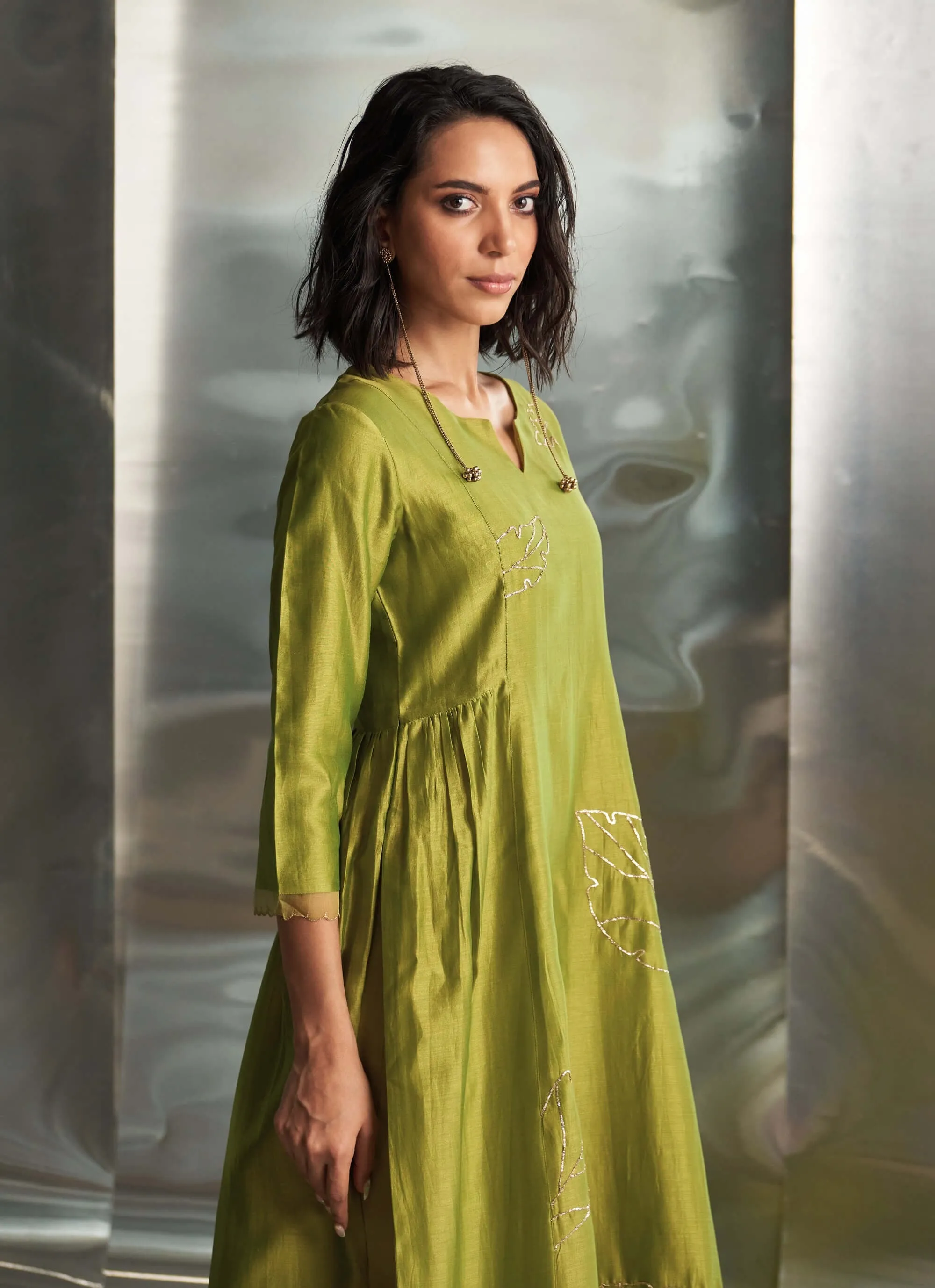 Berry green chanderi kurta set