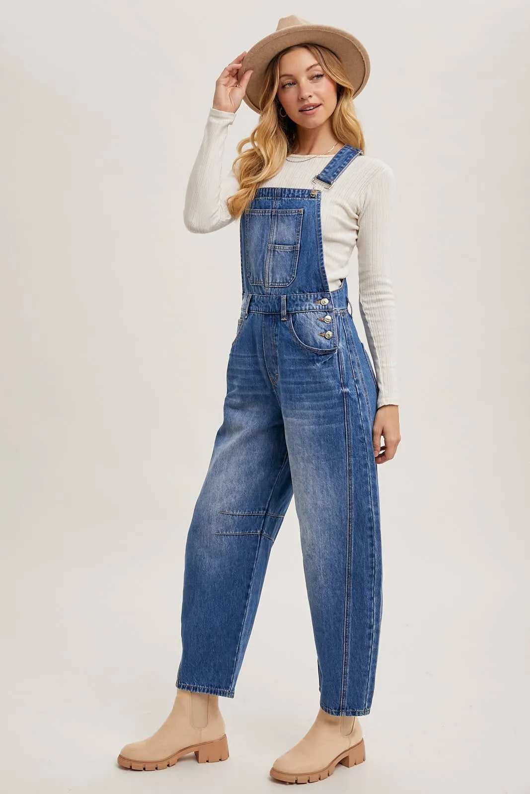 Beth Denim Barrel Overalls