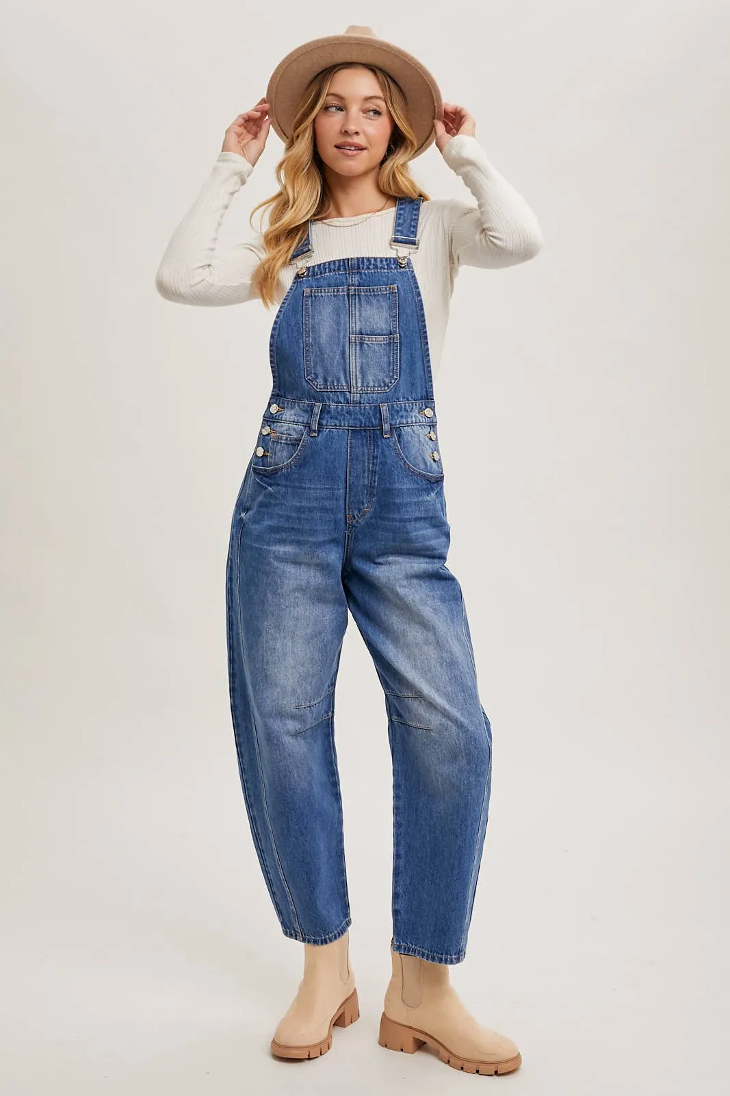 Beth Denim Barrel Overalls
