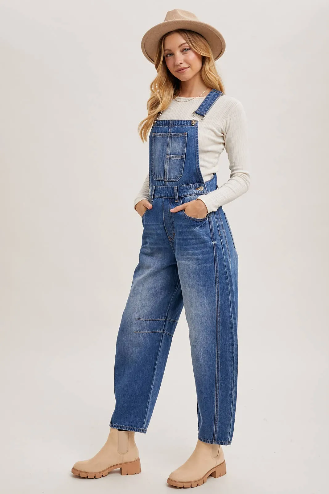 Beth Denim Barrel Overalls