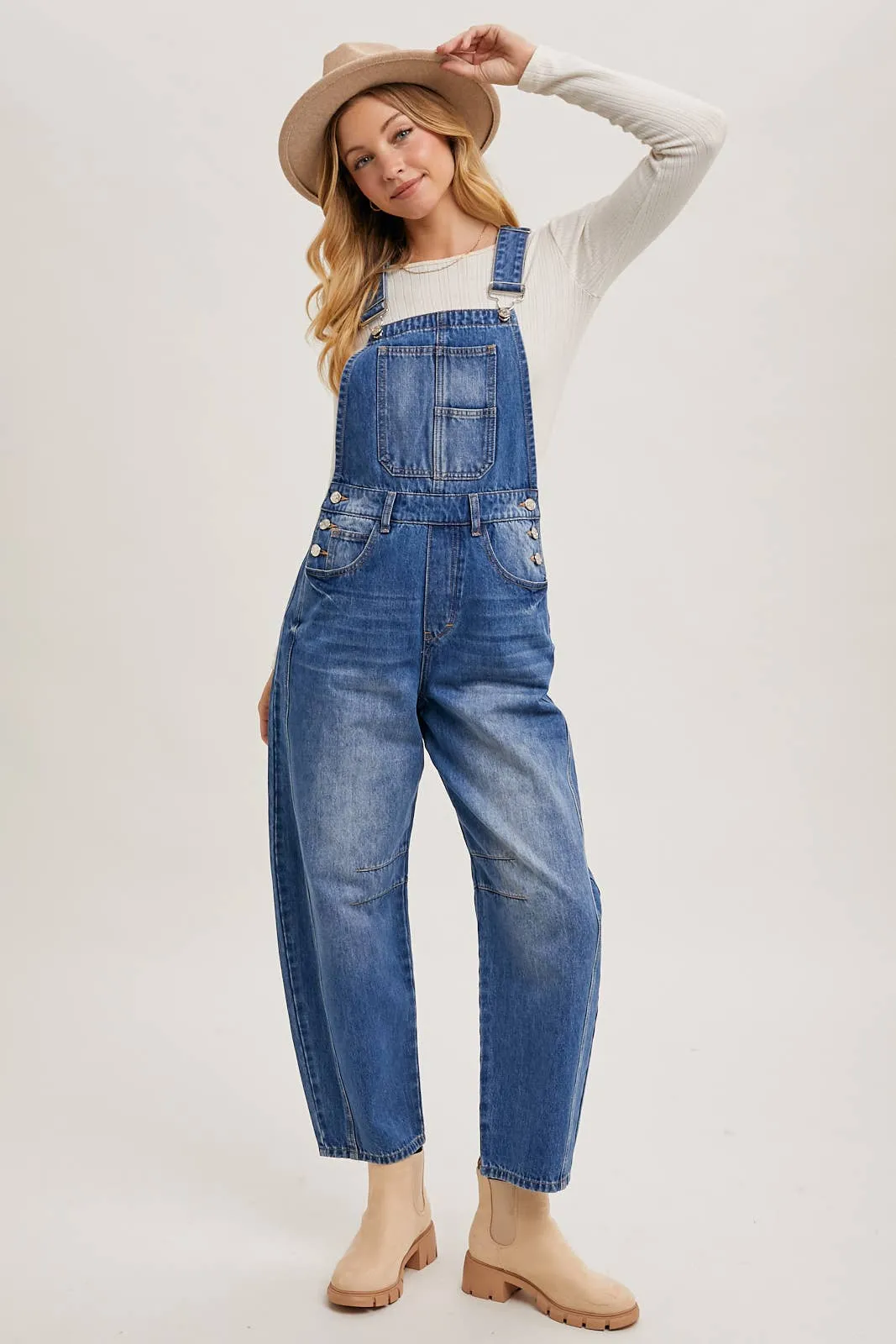 Beth Denim Barrel Overalls