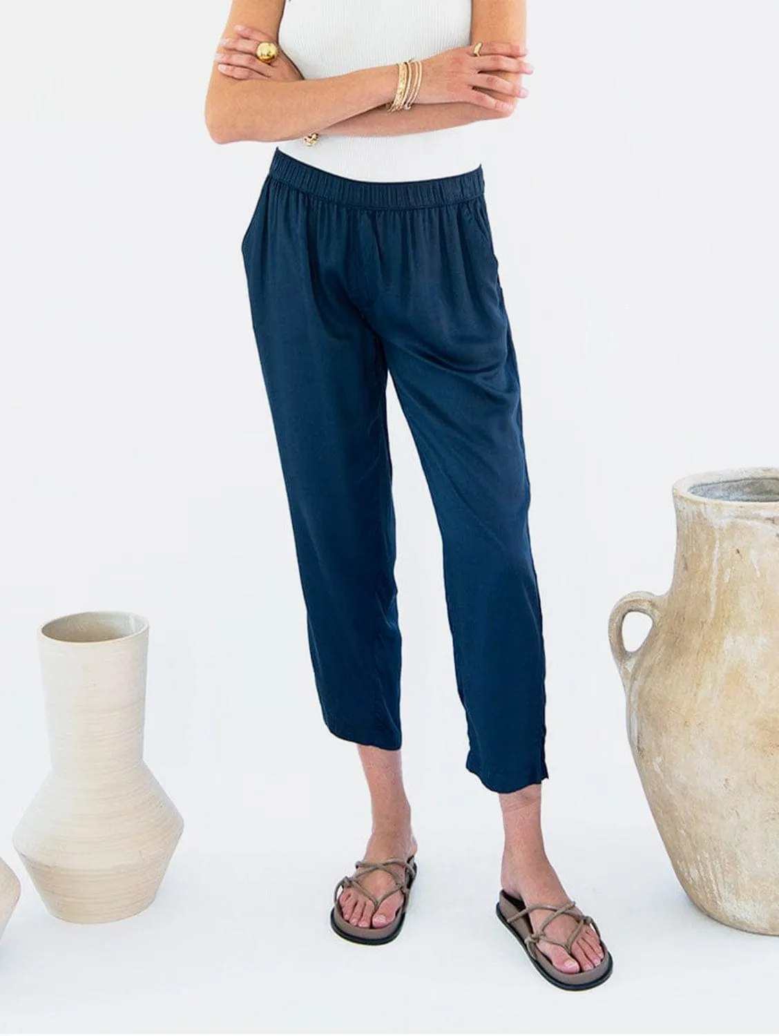 Beverly Satin TENCEL™ Pants | Midnight