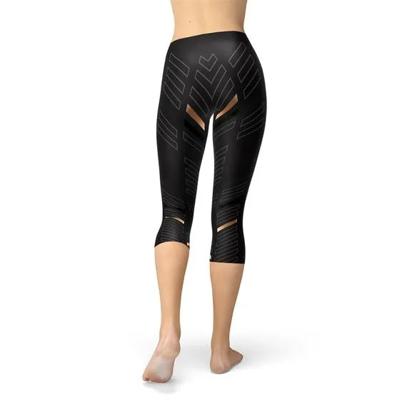 Black Bold Stripe Motion Capris