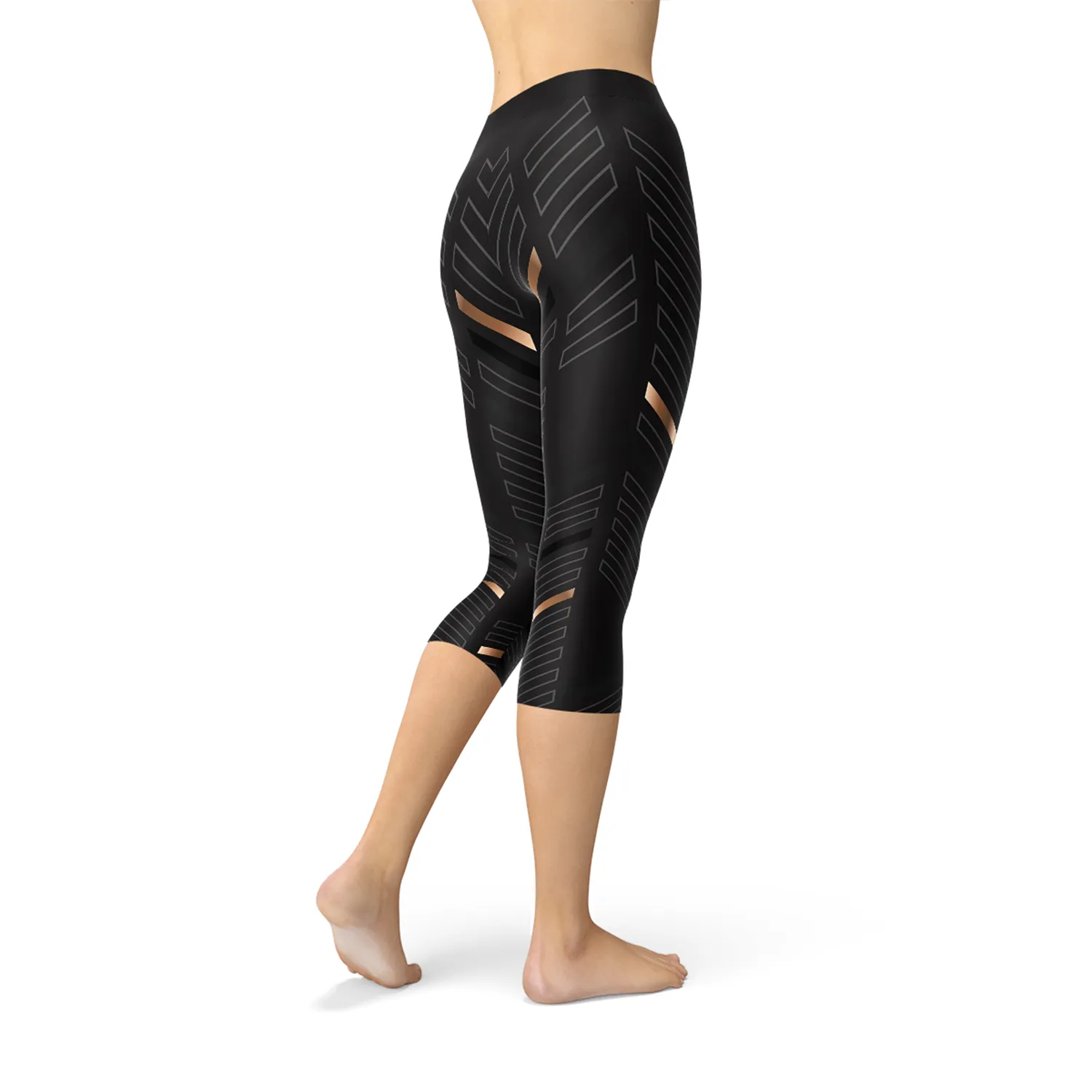 Black Bold Stripe Motion Capris