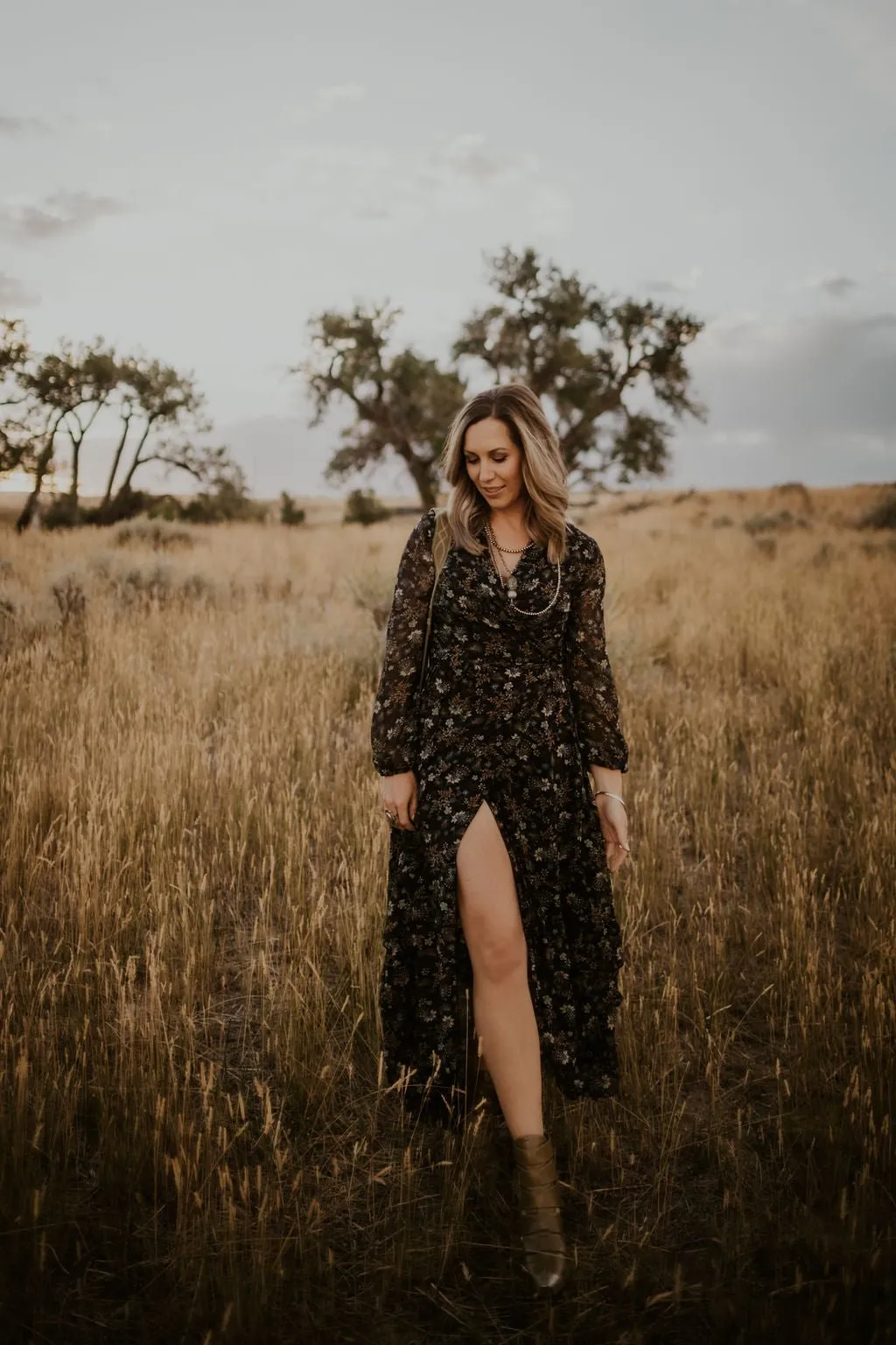 Black Claire Floral Wrap Maxi Dress