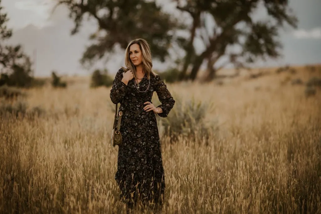 Black Claire Floral Wrap Maxi Dress