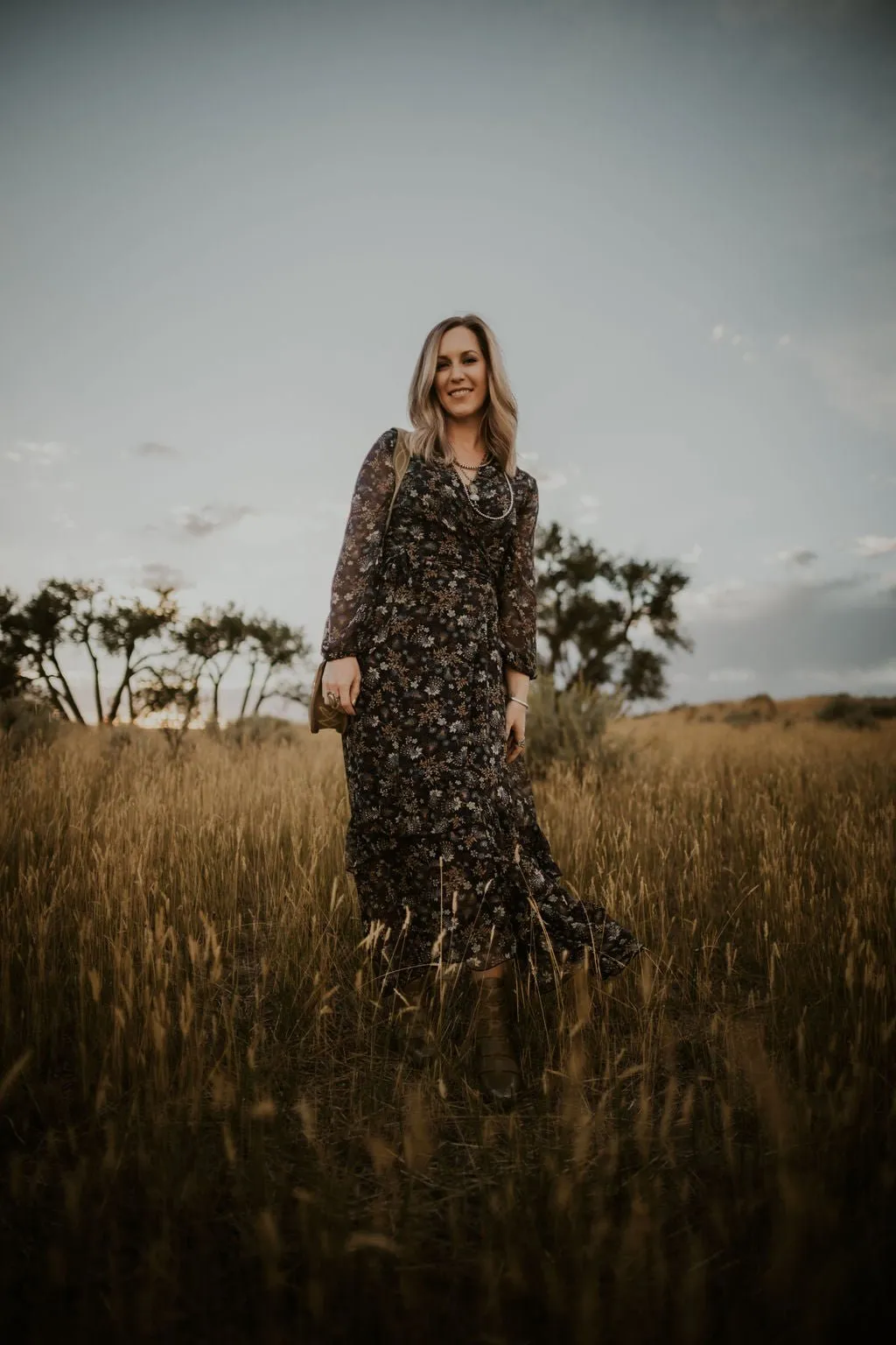 Black Claire Floral Wrap Maxi Dress