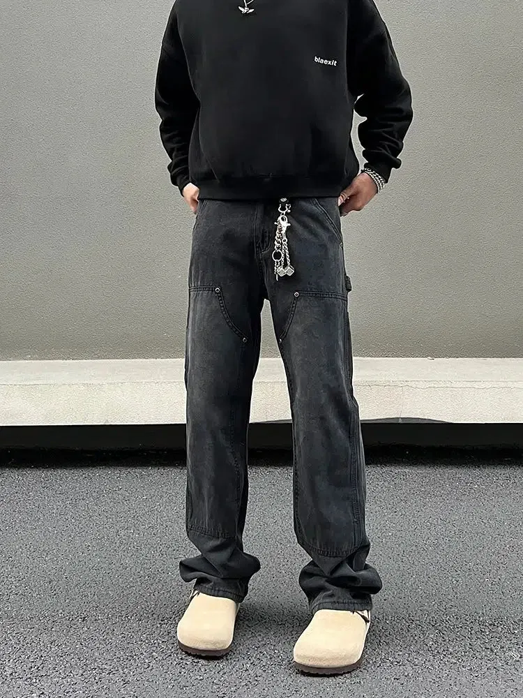 Black Denim Overalls Straight Jeans