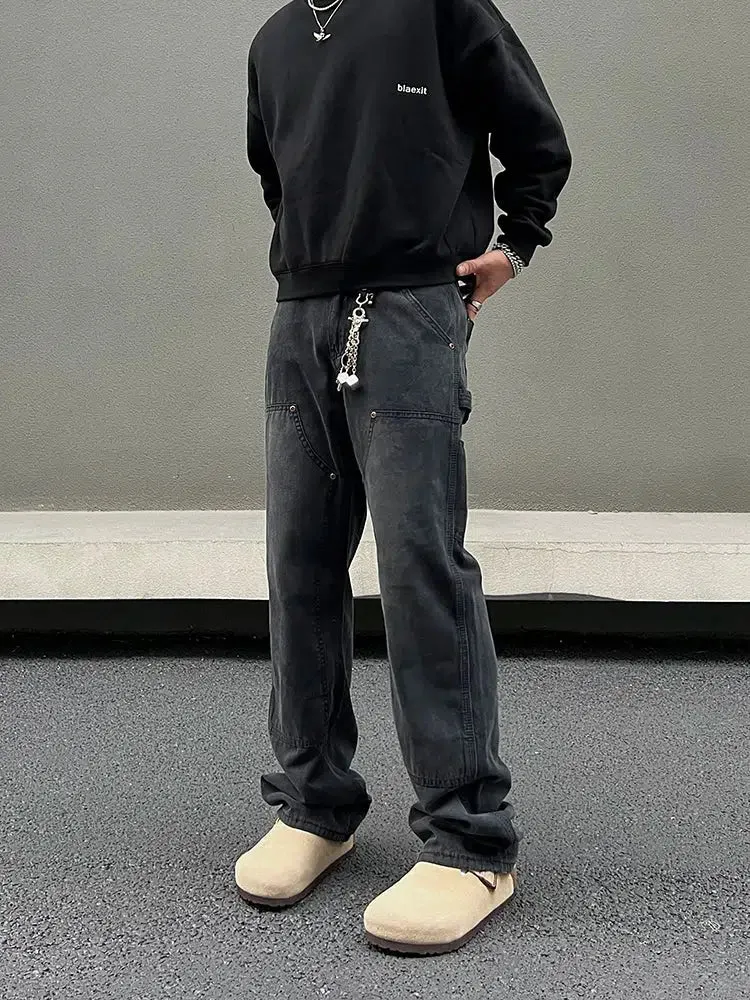 Black Denim Overalls Straight Jeans