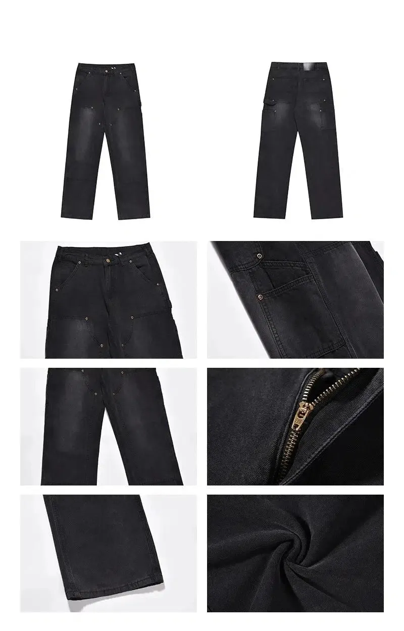Black Denim Overalls Straight Jeans