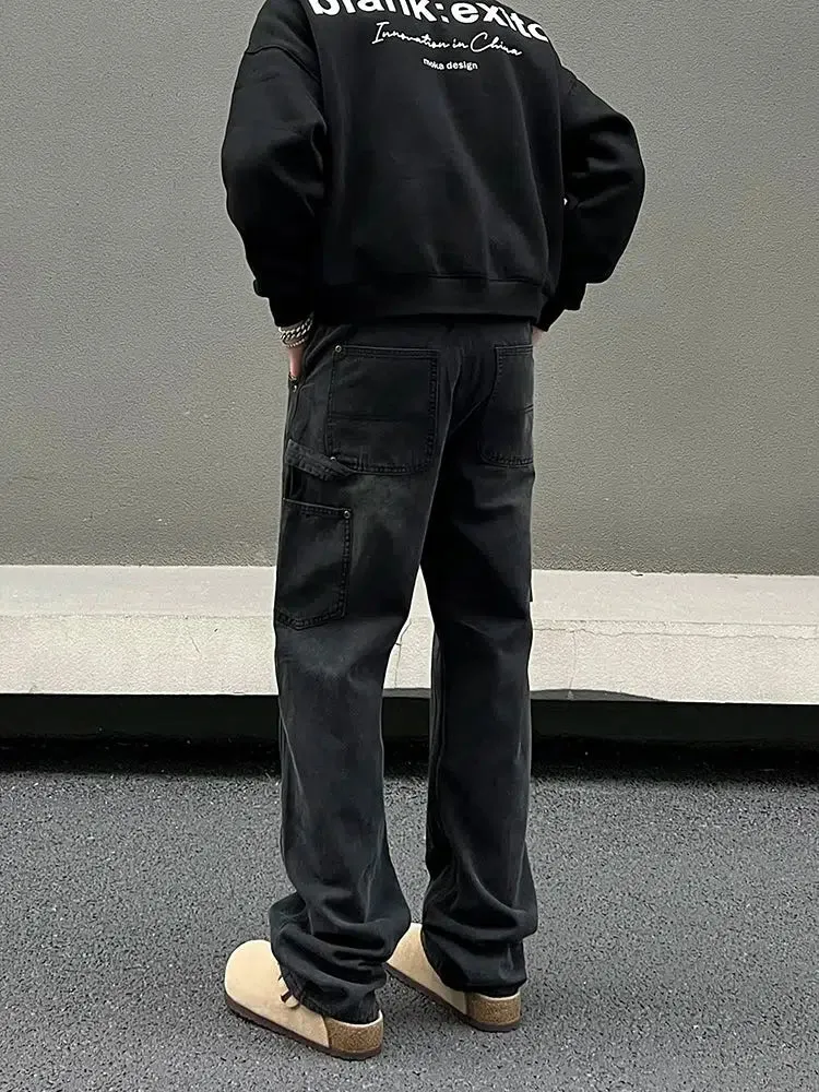 Black Denim Overalls Straight Jeans