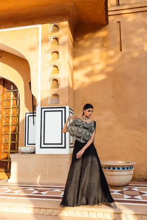 Black Embellished Cape Set