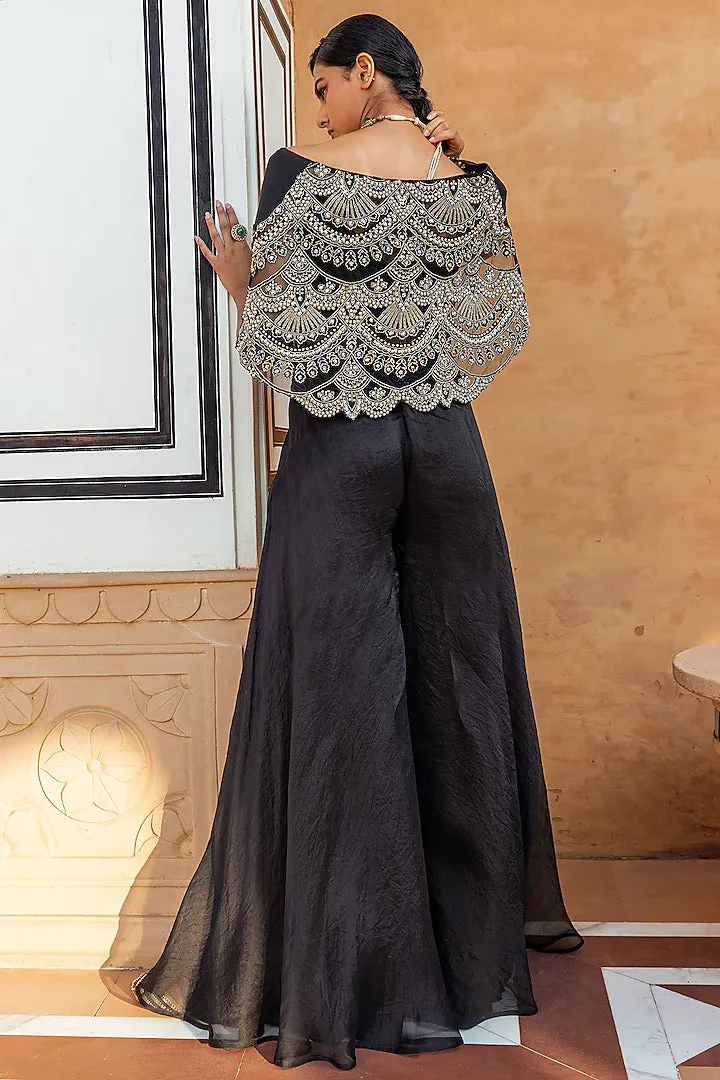 Black Embellished Cape Set