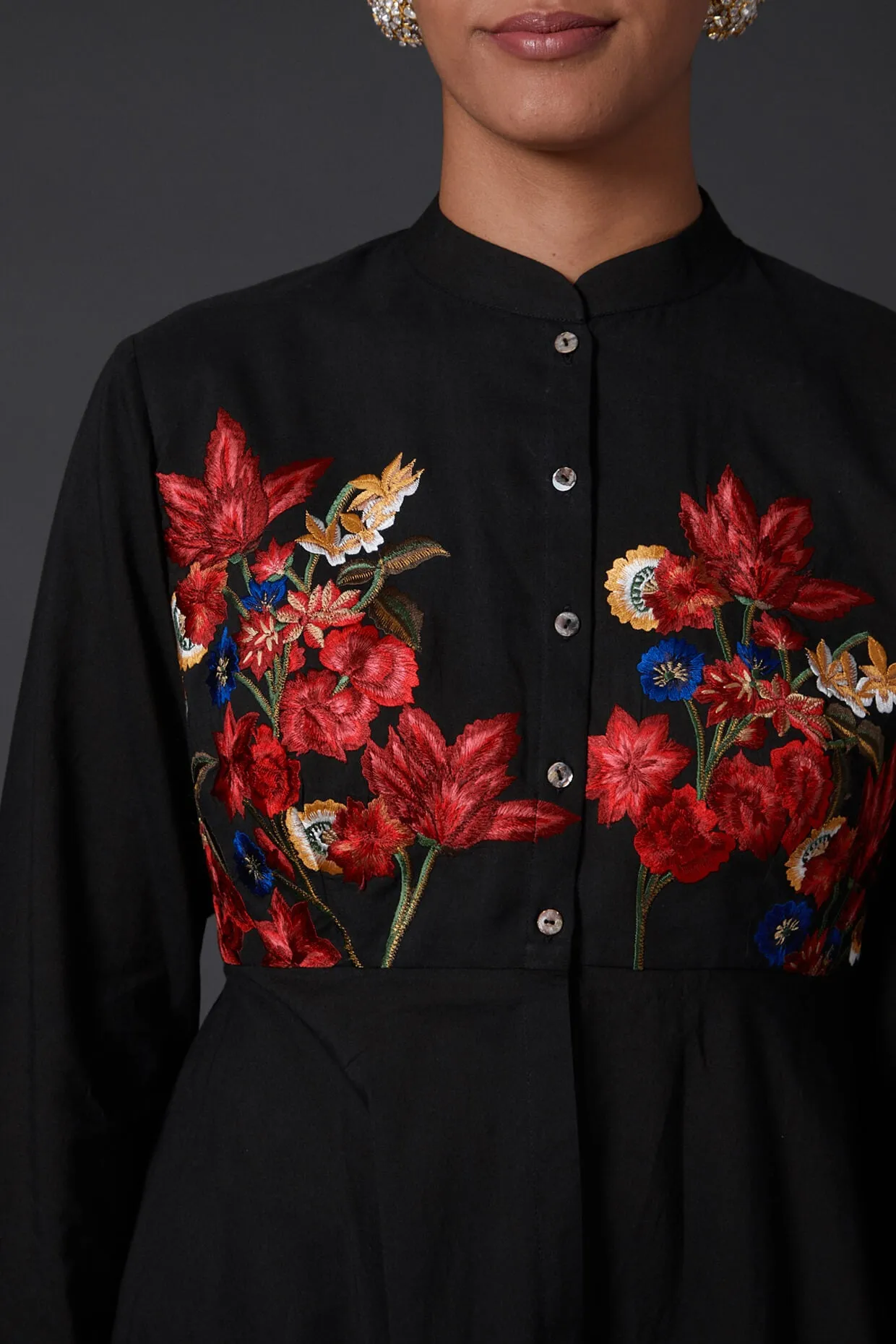 Black Embroidered Peplum Top With Palazzo
