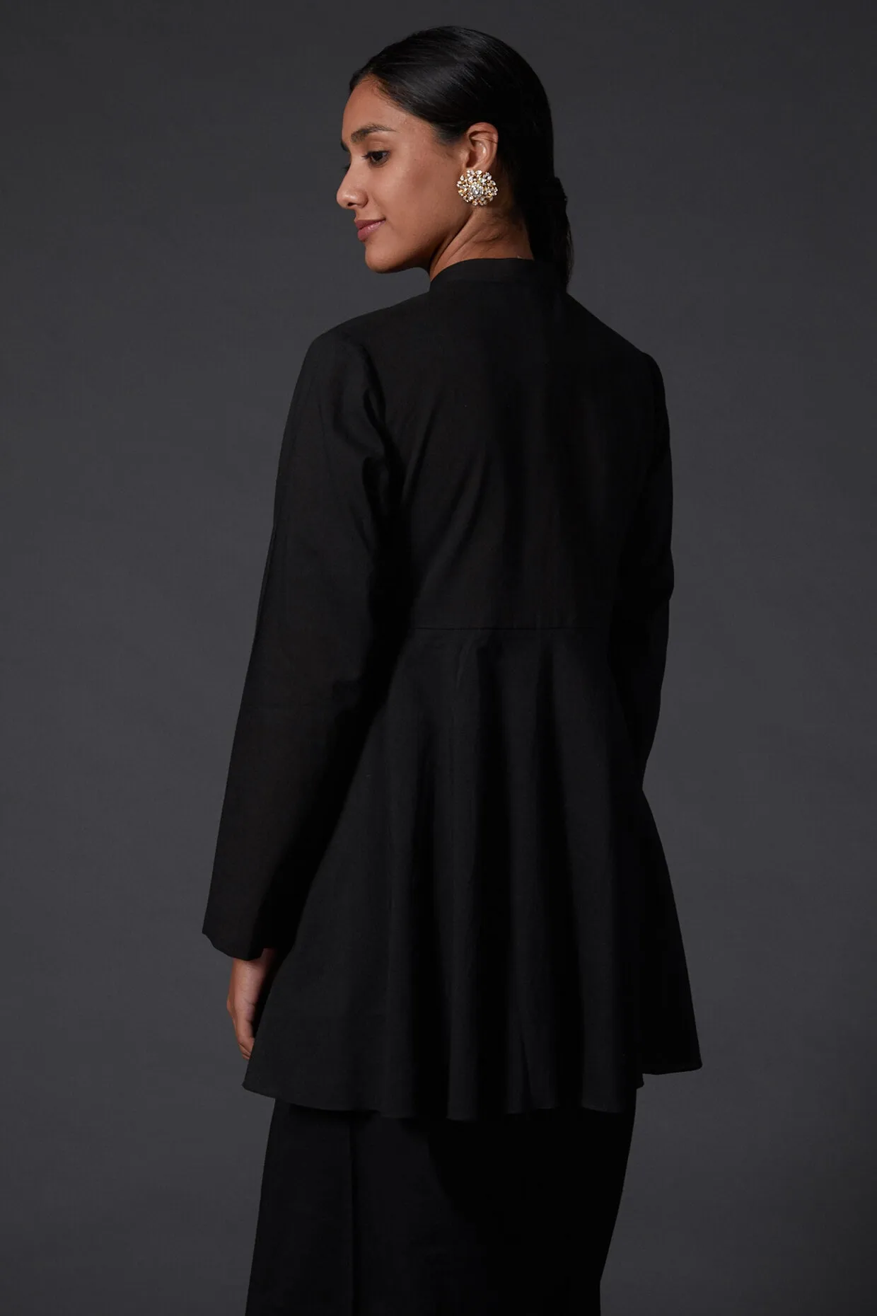 Black Embroidered Peplum Top With Palazzo