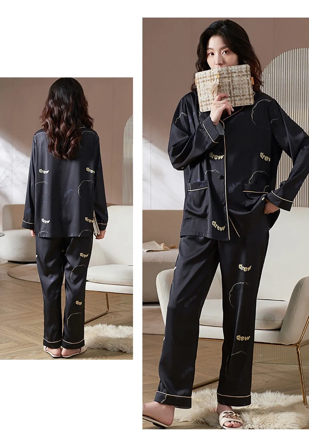 Black Glamor satin pajamas