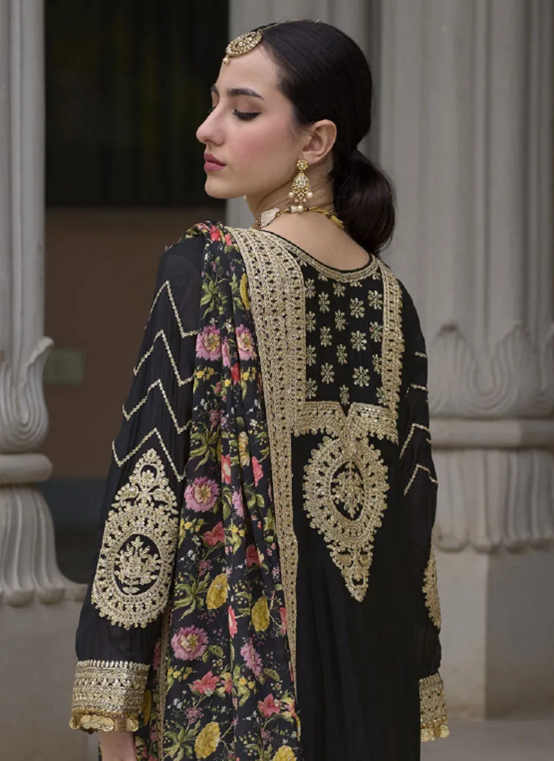 Black Golden Sequence Embroidery Festive Palazzo Suit