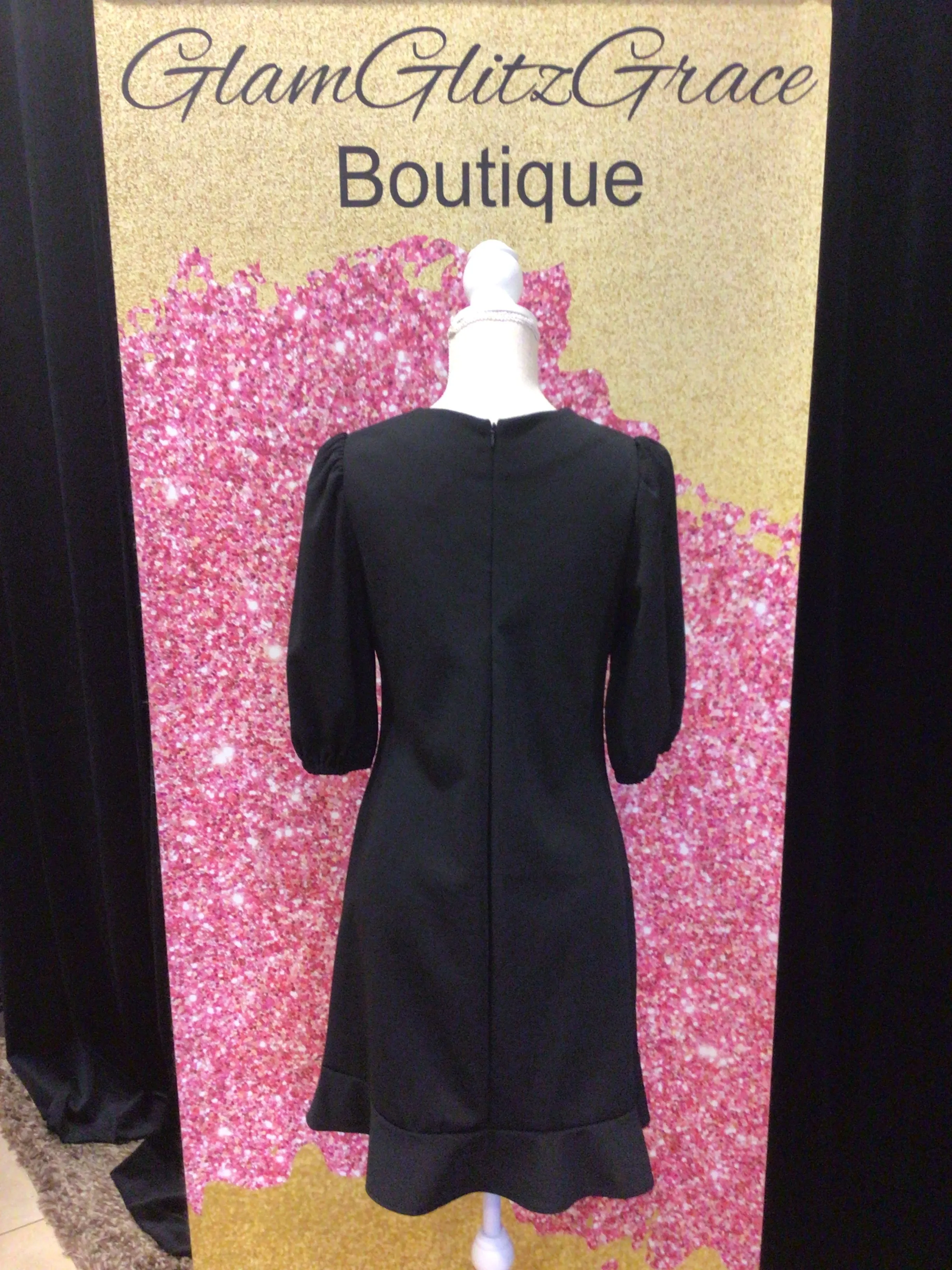 Black Mid Sleeves Ruffled Bottom Dress