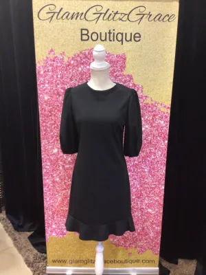 Black Mid Sleeves Ruffled Bottom Dress
