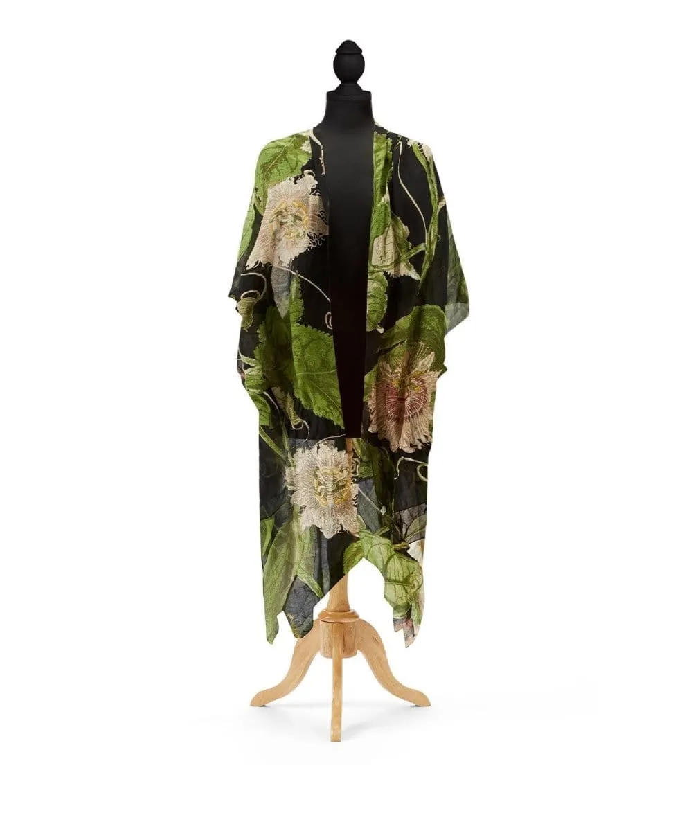 Black Passion Flower Mid Kimono