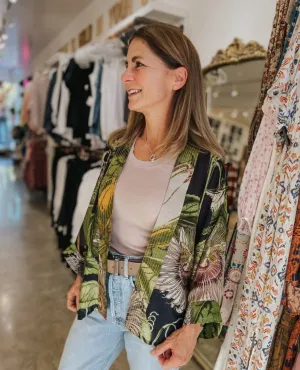 Black Passion Flower Short Kimono