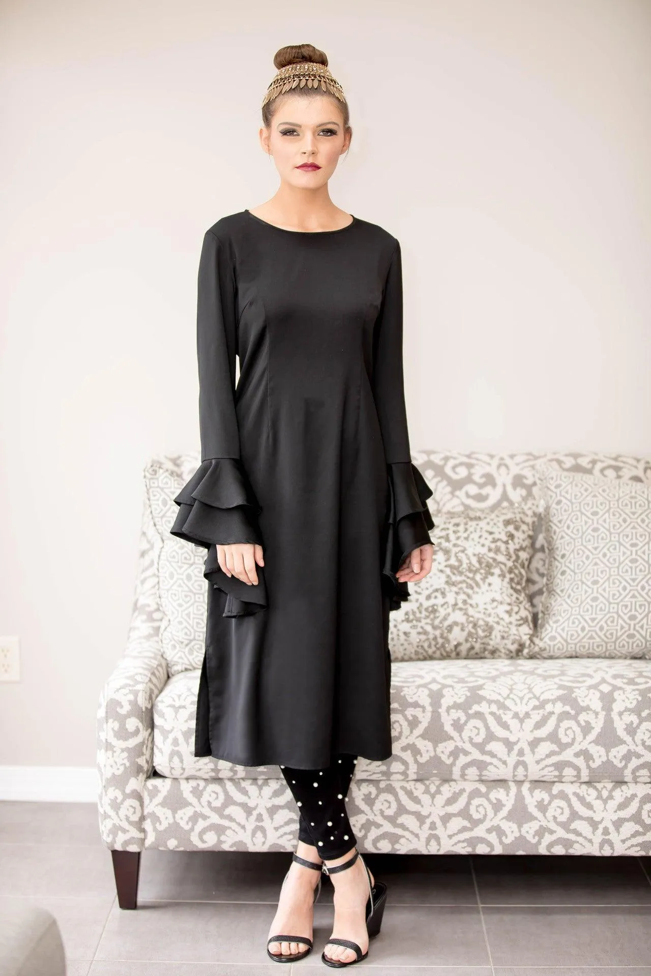 Black Petals Midi Dress