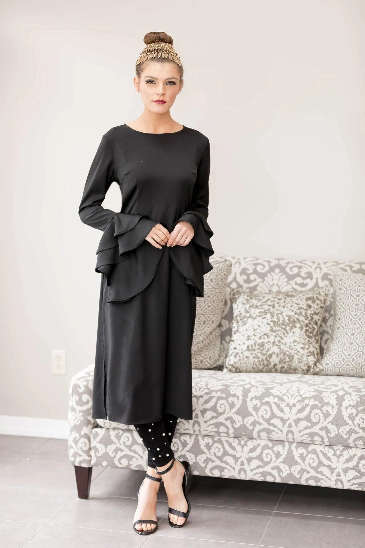 Black Petals Midi Dress