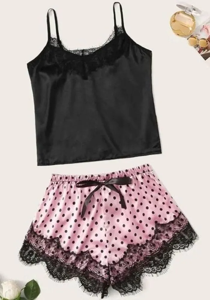 Black Satin Pajamas Short Set