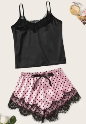 Black Satin Pajamas Short Set