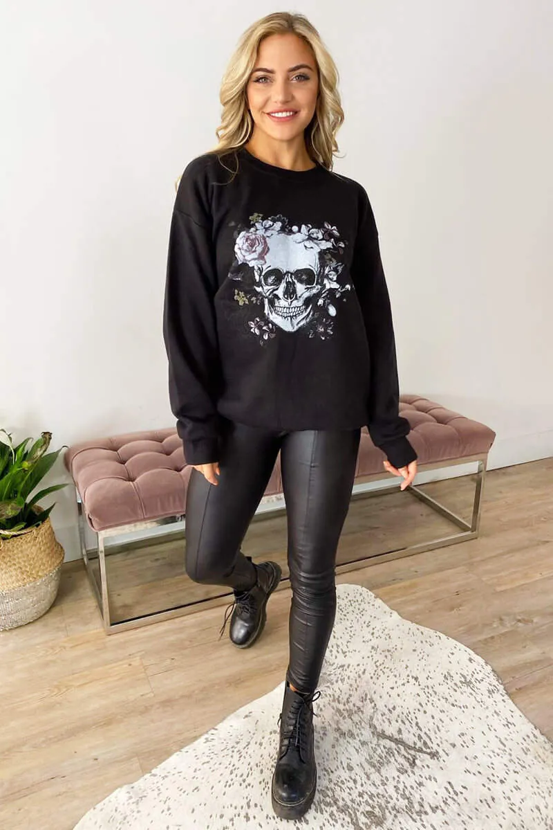 Black Skull Print Sweatshirt