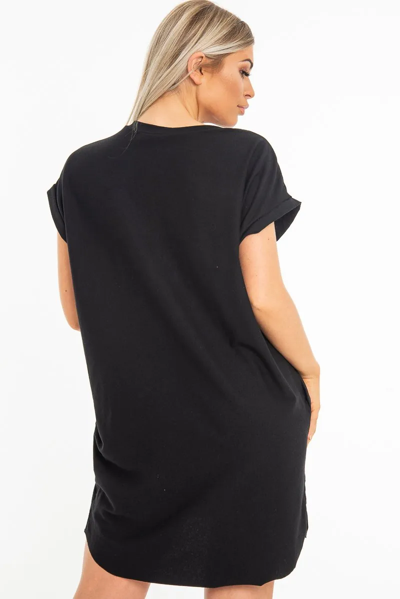 Black Yves Saint Love Printed Slogan T-Shirt Dress - Jamey