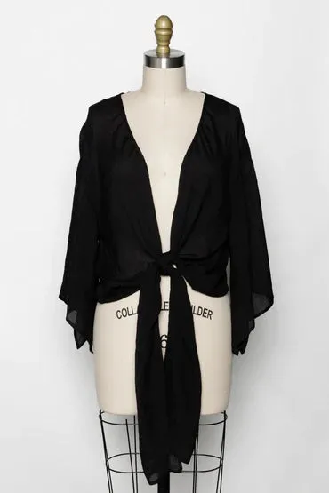 BLOSSOM KIMONO ROBE IN BLACK