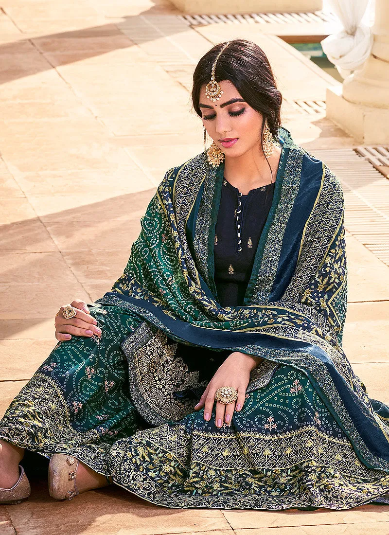 Blue Aariwork Digital Print Palazzo Suit