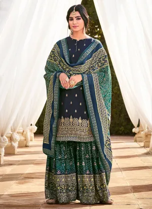 Blue Aariwork Digital Print Palazzo Suit