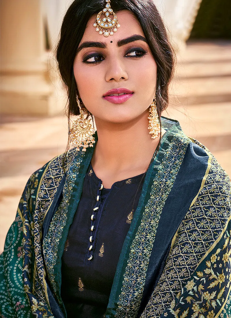 Blue Aariwork Digital Print Palazzo Suit