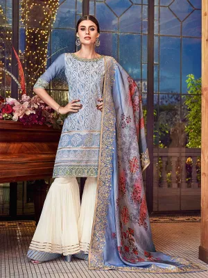 Blue Beige Multi Embroidered Lucknowi Gharara Palazzo Suit