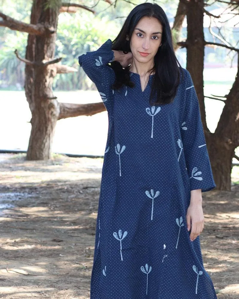 Blue Blockprinted Cotton Kurta With Palazzo (Set Of 2)