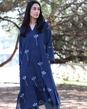 Blue Blockprinted Cotton Kurta With Palazzo (Set Of 2)