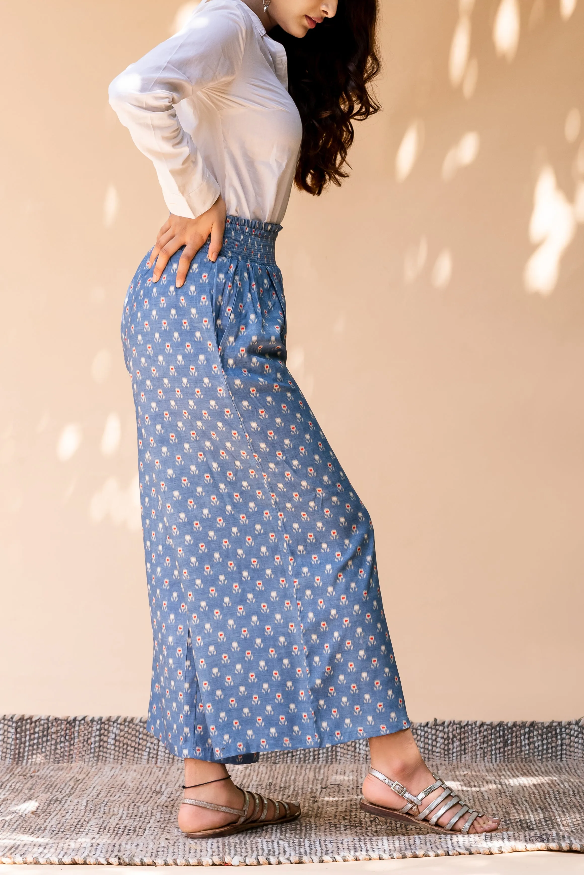 Blue Floral Butti Natural Geomatric Liva Printed Palazzo
