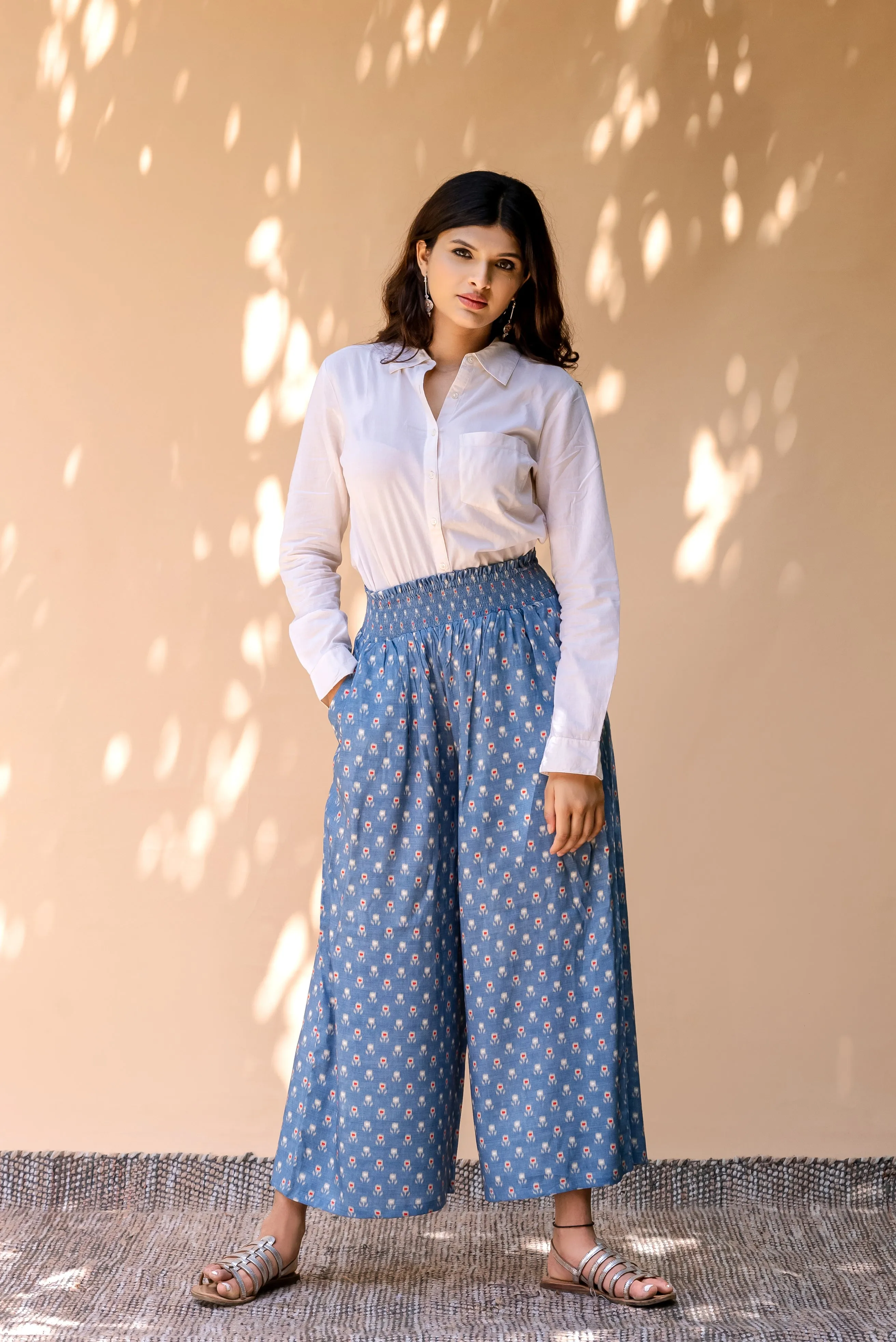 Blue Floral Butti Natural Geomatric Liva Printed Palazzo